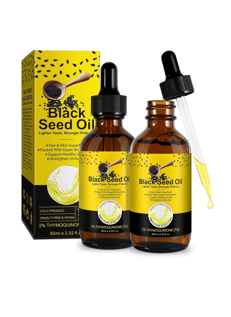Organic Black Seed Oil, 100% Pure Cold Pressed Black Seed Oil for Hair Growth, Black Seed Oil for Healthy Joints, Face, Body, Lips, Shampoo & Condition& Skin, Hair Growth Oil (2pcs)