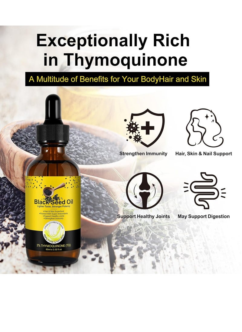 Organic Black Seed Oil, 100% Pure Cold Pressed Black Seed Oil for Hair Growth, Black Seed Oil for Healthy Joints, Face, Body, Lips, Shampoo & Condition& Skin, Hair Growth Oil (2pcs)
