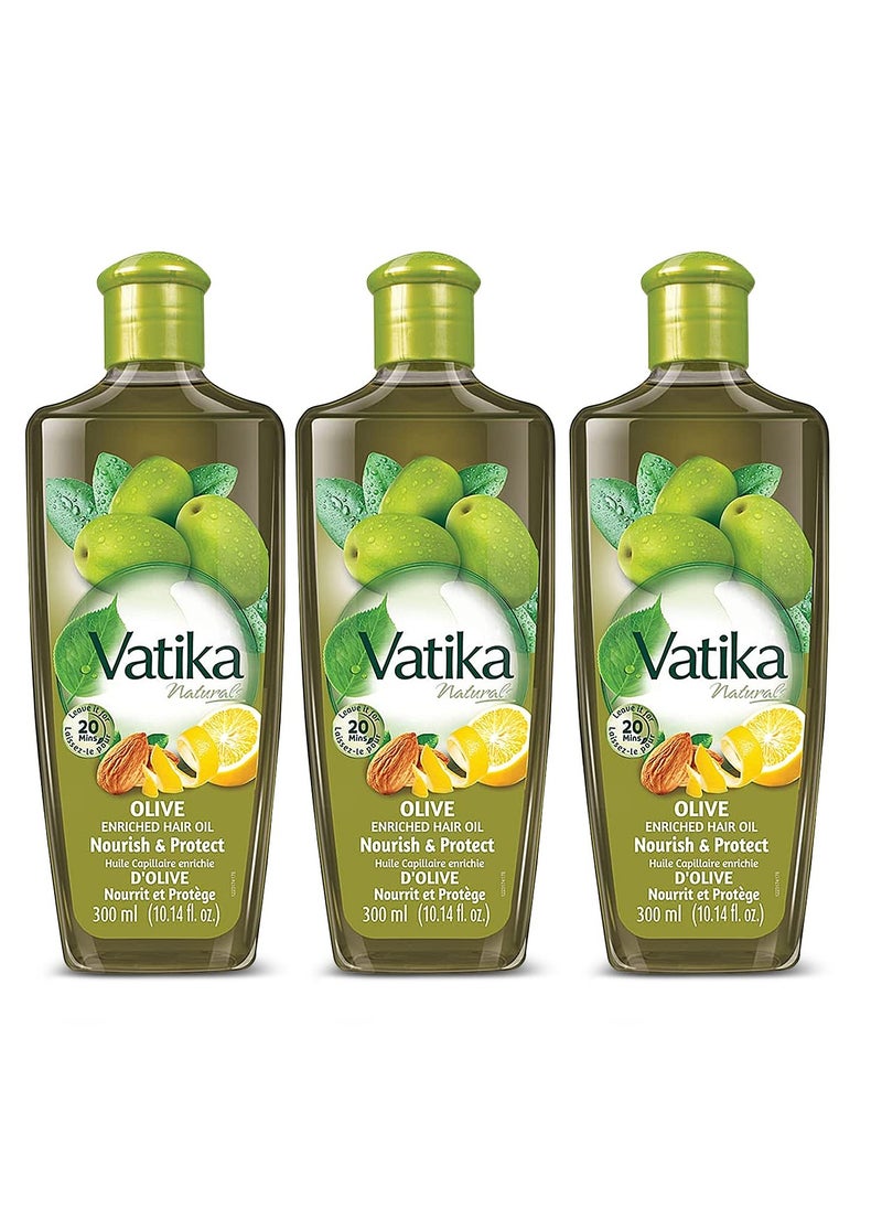 Dabur Vatika Naturals Enriched Hair Oil - Natural Moisturizing, Strengthening & Hair Oil for Healthy Scalp, Nourishing Hair Oil for Soft, Manageable, and Silky Hair From Root to Tip (Olive, Pack of 3)