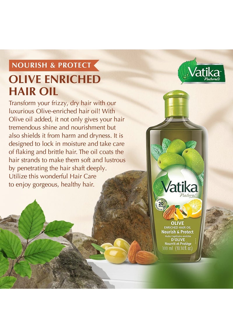 Dabur Vatika Naturals Enriched Hair Oil - Natural Moisturizing, Strengthening & Hair Oil for Healthy Scalp, Nourishing Hair Oil for Soft, Manageable, and Silky Hair From Root to Tip (Olive, Pack of 3)