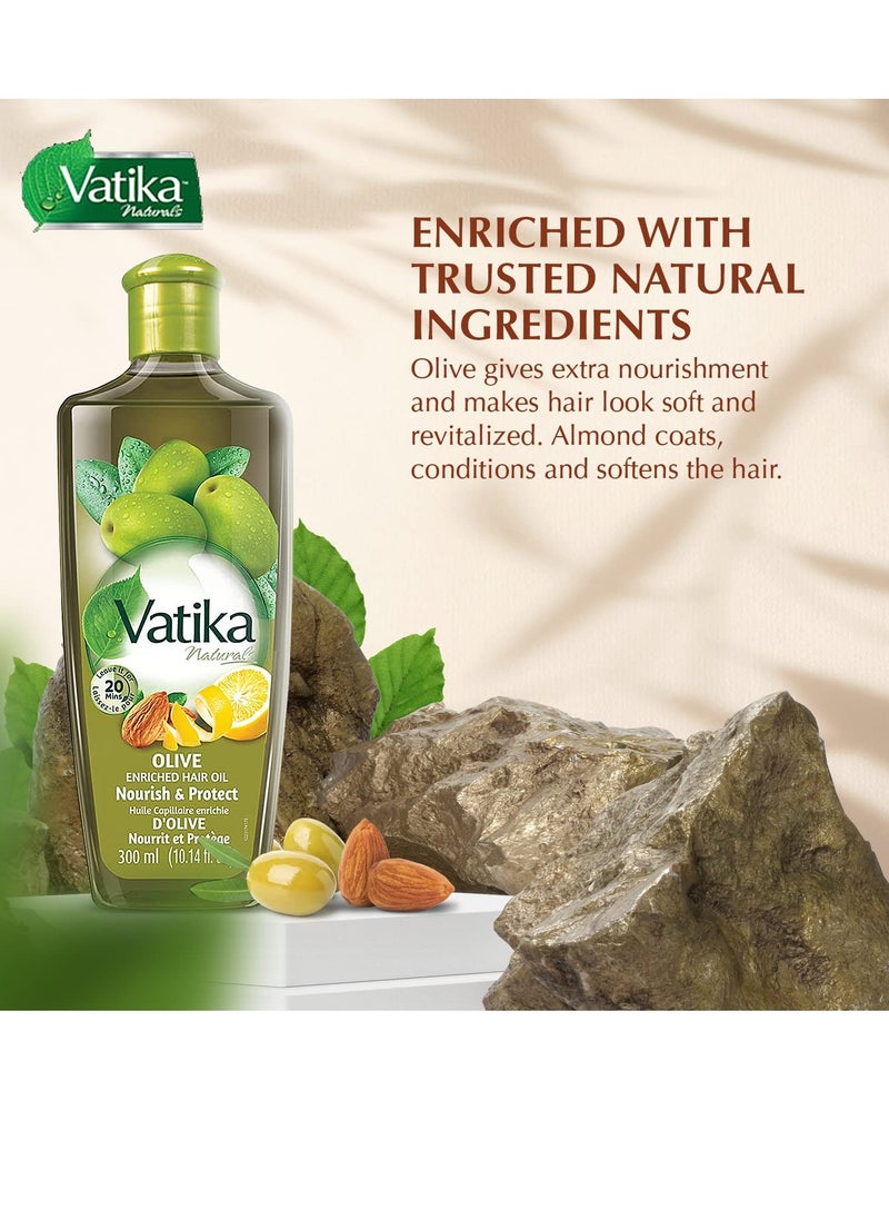 Dabur Vatika Naturals Enriched Hair Oil - Natural Moisturizing, Strengthening & Hair Oil for Healthy Scalp, Nourishing Hair Oil for Soft, Manageable, and Silky Hair From Root to Tip (Olive, Pack of 3)