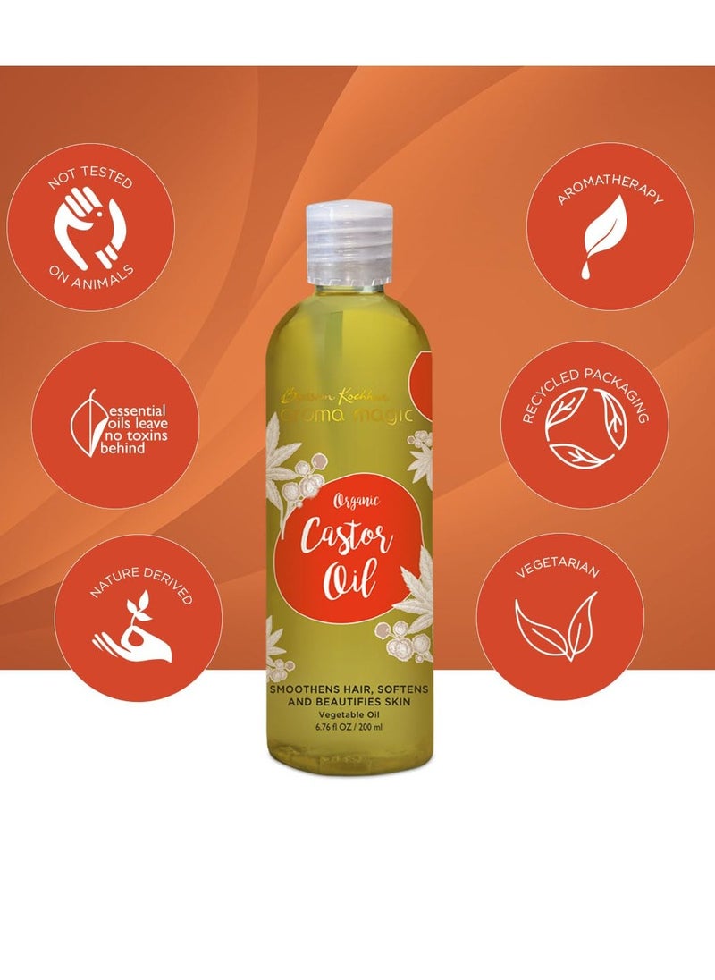 Aroma Magic Castor Oil | Pure & Cold Pressed | Support Stronger Hair | Stimulate Growth for Hair, Eyelashes, Eyebrows & Hair Treatment | 6.76 Fl Oz/200ml