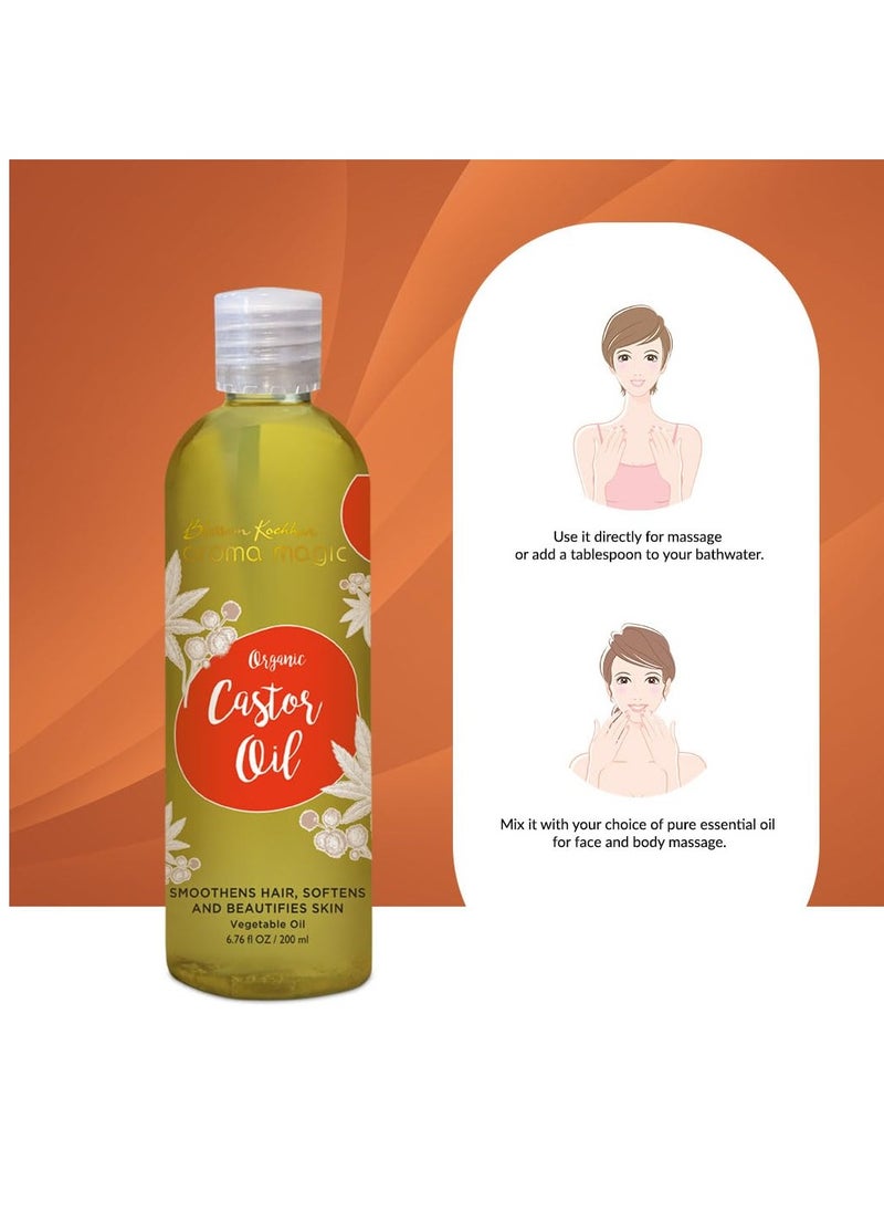 Aroma Magic Castor Oil | Pure & Cold Pressed | Support Stronger Hair | Stimulate Growth for Hair, Eyelashes, Eyebrows & Hair Treatment | 6.76 Fl Oz/200ml