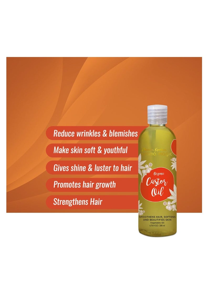 Aroma Magic Castor Oil | Pure & Cold Pressed | Support Stronger Hair | Stimulate Growth for Hair, Eyelashes, Eyebrows & Hair Treatment | 6.76 Fl Oz/200ml