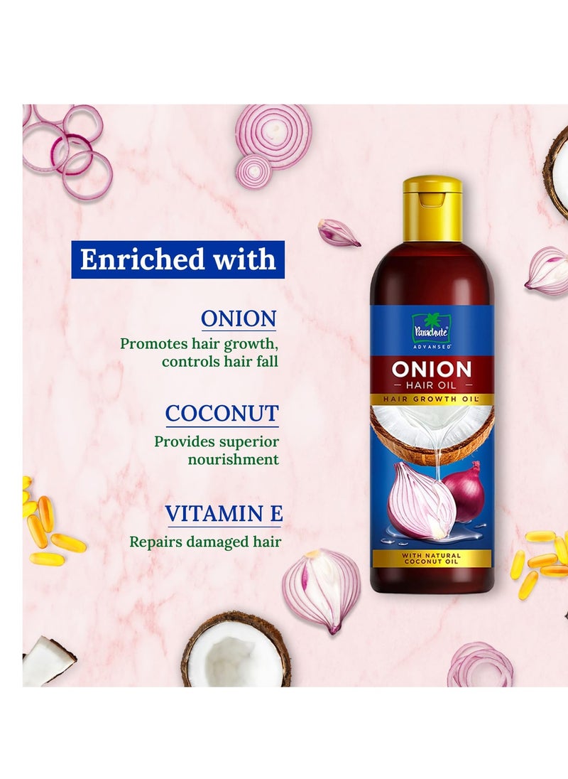 Parachute Advansed Onion Hair Oil with Natural Coconut Oil & Vitamin E, 6.7 Fl.oz. - For Longer, Stronger, Healthier Hair, Promotes Growth, Hair Fall Control, All Hair Types, Blue