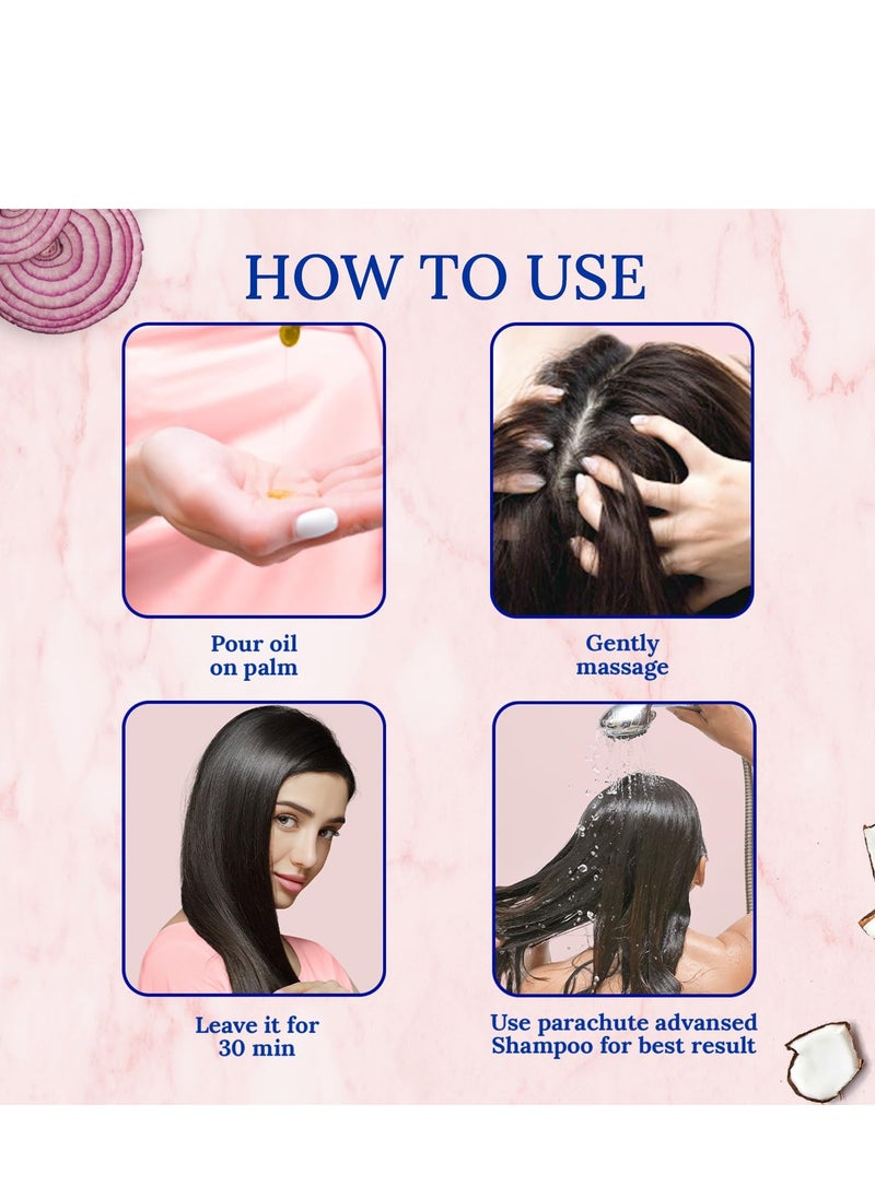 Parachute Advansed Onion Hair Oil with Natural Coconut Oil & Vitamin E, 6.7 Fl.oz. - For Longer, Stronger, Healthier Hair, Promotes Growth, Hair Fall Control, All Hair Types, Blue