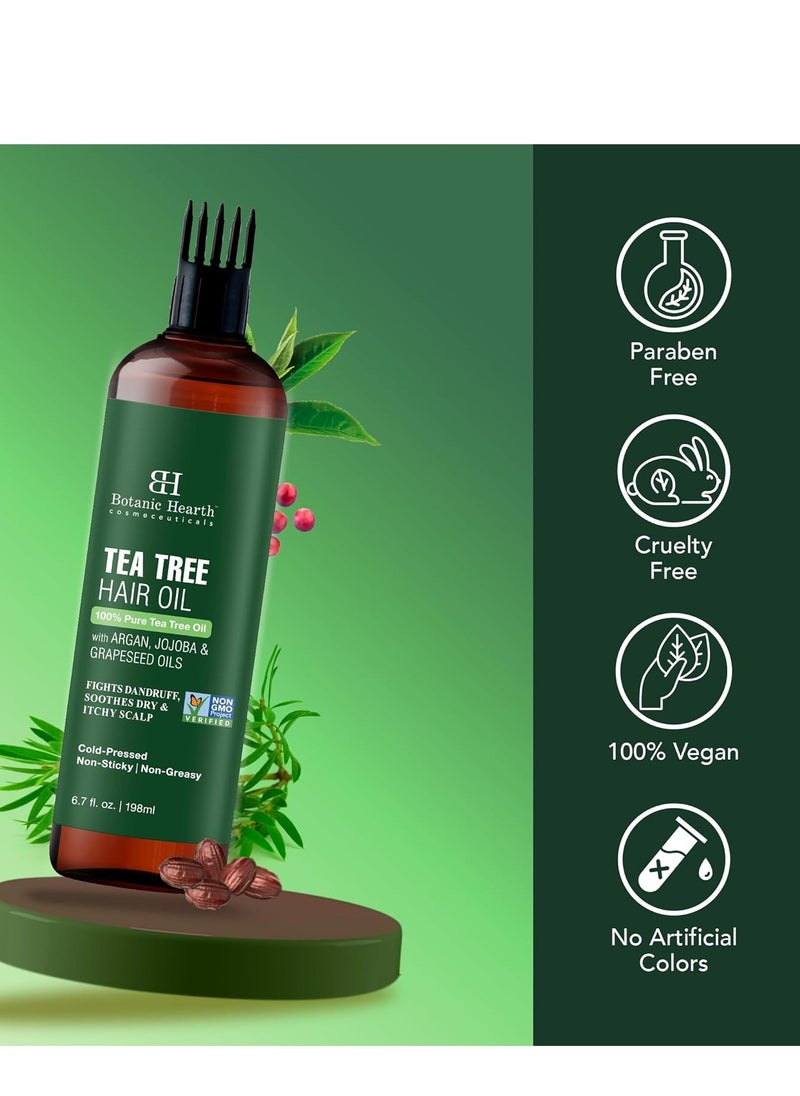 Botanic Hearth 100% Pure Tea Tree Oil for Hair 6.7 fl oz- Pack of 2 Infused with Jojoba & Grapeseed Oils | Soothes Itchy Scalp & Fights Dandruff | Non GMO Verified