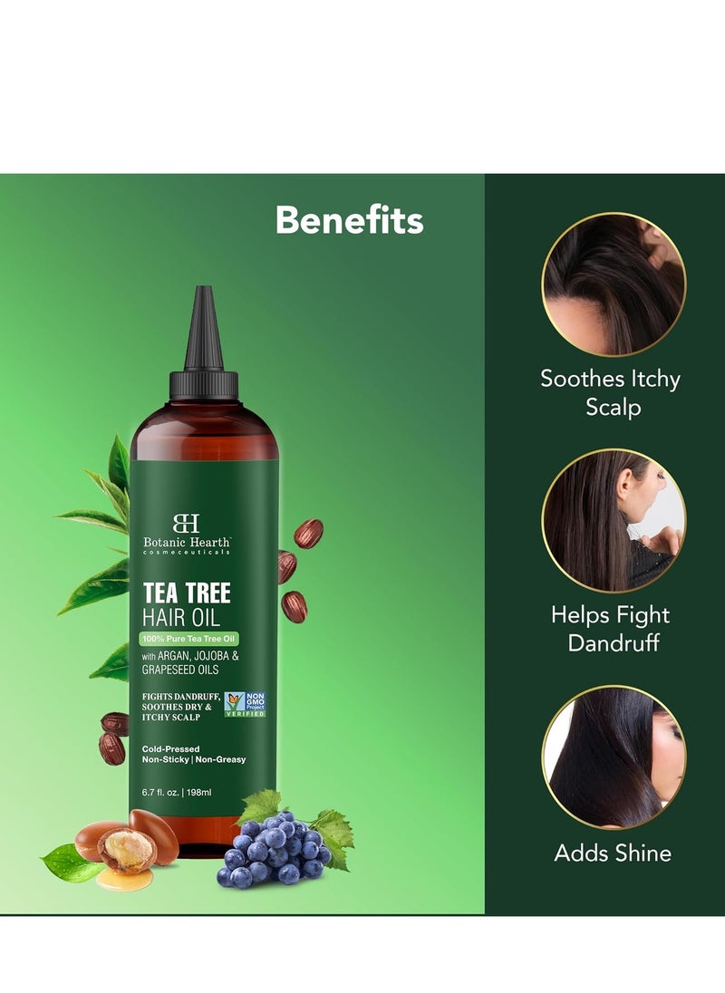 Botanic Hearth 100% Pure Tea Tree Oil for Hair 6.7 fl oz- Pack of 2 Infused with Jojoba & Grapeseed Oils | Soothes Itchy Scalp & Fights Dandruff | Non GMO Verified