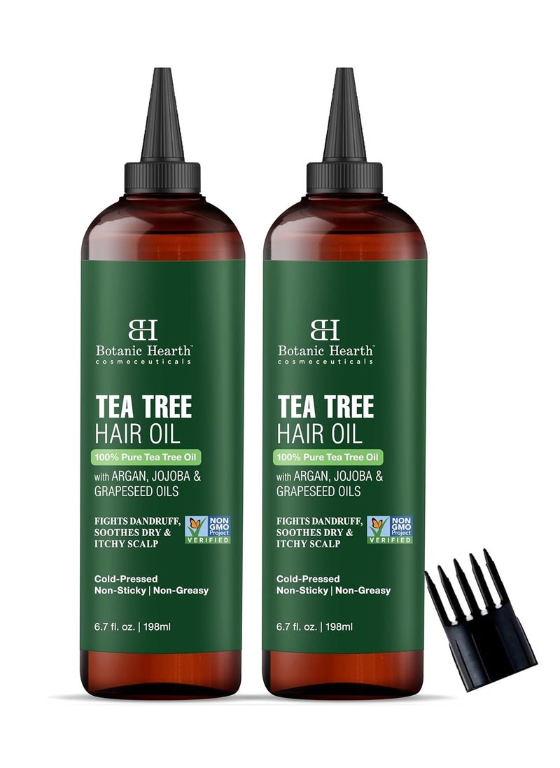 Botanic Hearth 100% Pure Tea Tree Oil for Hair 6.7 fl oz- Pack of 2 Infused with Jojoba & Grapeseed Oils | Soothes Itchy Scalp & Fights Dandruff | Non GMO Verified