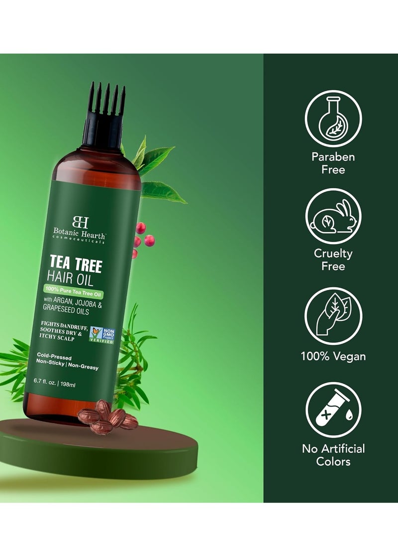 Botanic Hearth 100% Pure Tea Tree Oil for Hair 6.7 fl oz- Pack of 2 Infused with Jojoba & Grapeseed Oils | Soothes Itchy Scalp & Fights Dandruff | Non GMO Verified