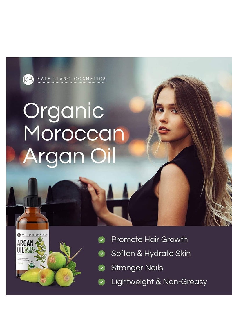 Kate Blanc Cosmetics Argan Oil for Hair, Face & Skin from Morocco. Promotes Hair Growth (2oz, USDA Certified Organic, Cold Pressed & 100% Pure, Light)