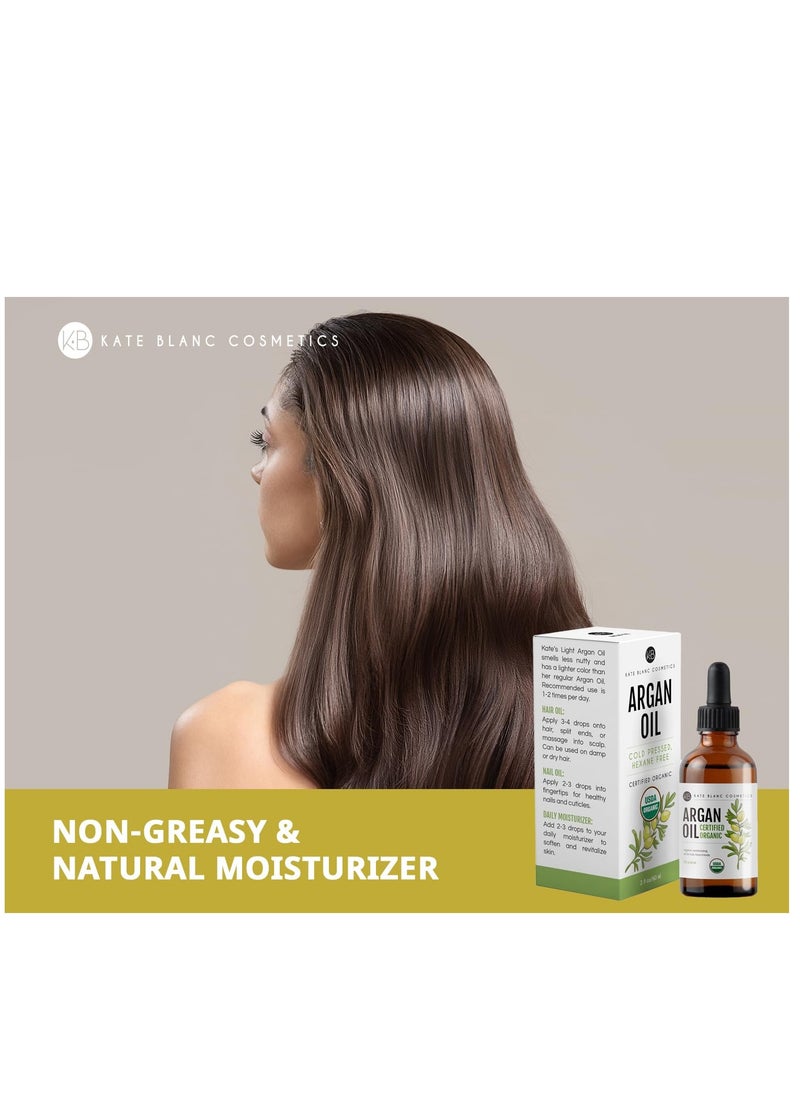 Kate Blanc Cosmetics Argan Oil for Hair, Face & Skin from Morocco. Promotes Hair Growth (2oz, USDA Certified Organic, Cold Pressed & 100% Pure, Light)