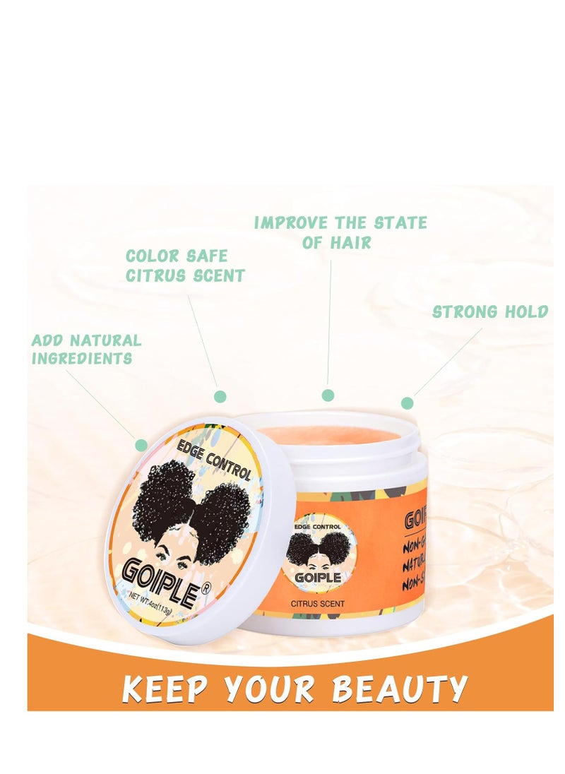 Goiple set - Natural Chebe Oil Moisturizer for Hair Growth, Scalp & All Hair Types - 2 Fl Oz and Edge Control Wax for Women Strong Hold - 4 Oz along with 1pc elastic bands for wig, 1pc rail tall comb, 1pc double-sided edge brush and 1pc bristle brush