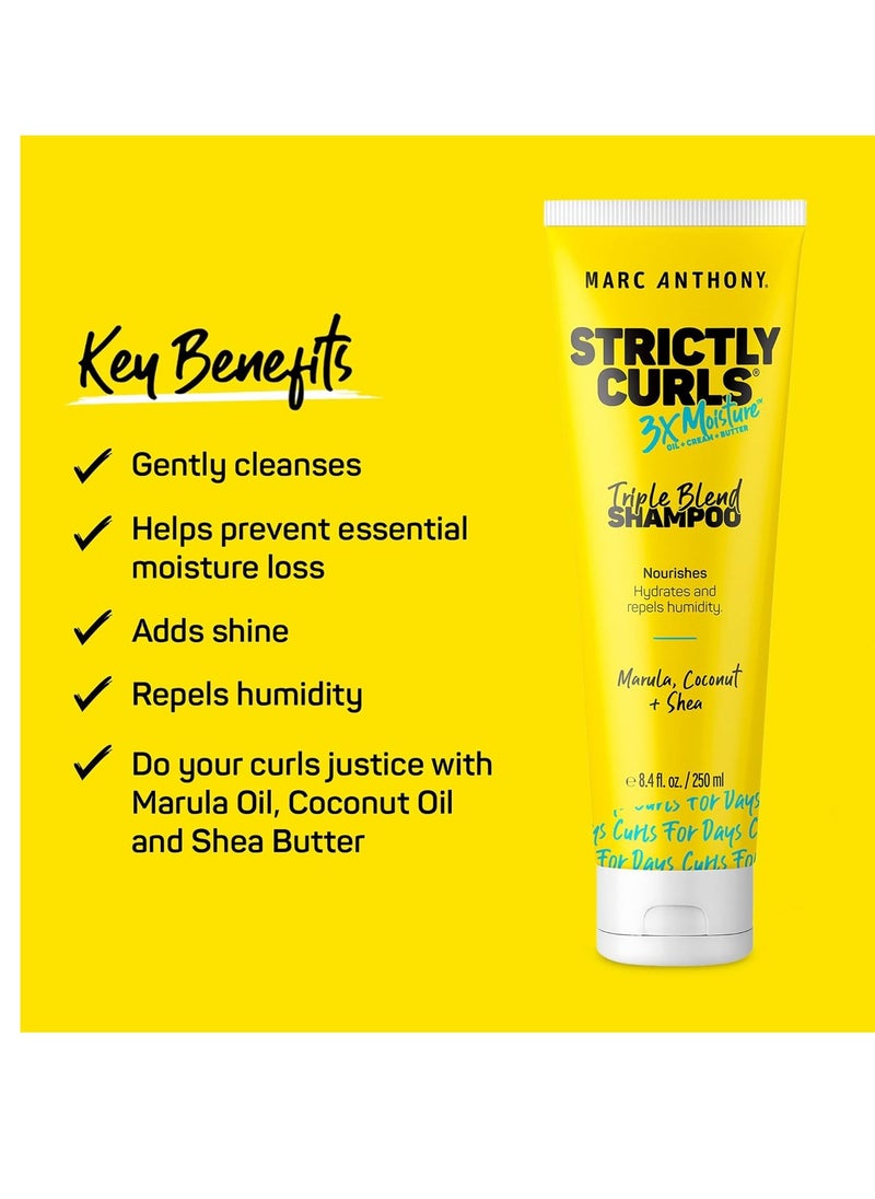 Marc Anthony Curly Hair Shampoo, Strictly Curls - 3x Moisture For Curl Defining & Curl Enhancing - Shea Butter, Marula Oil, Aloe Vera & Coconut Cream - Sulfate Free & Color Safe For Dry Damaged Hair