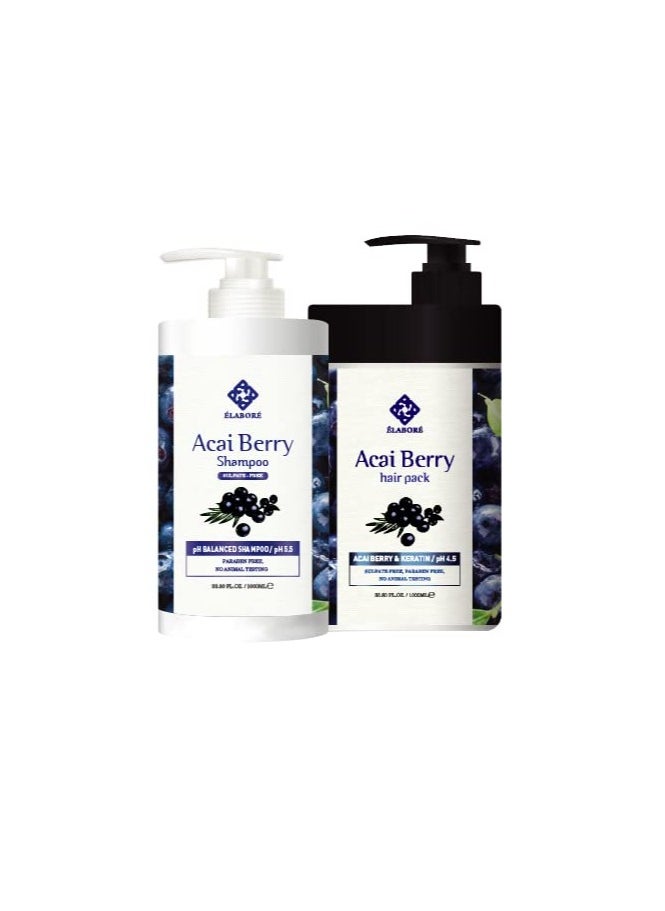 Elabore Acai Berry Super Hair Pack & (Sulfate Free) Shampoo Set 33.80fl.oz/ 1000ml