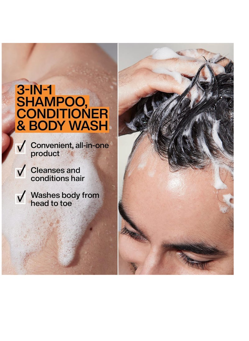 Redken Brews 3-IN-1 Men's Shampoo, Conditioner, and Body Wash | Multi-Purpose Hair & Body Cleanser for Men | Moisturizes & Strengthens | All-In-One Soap
