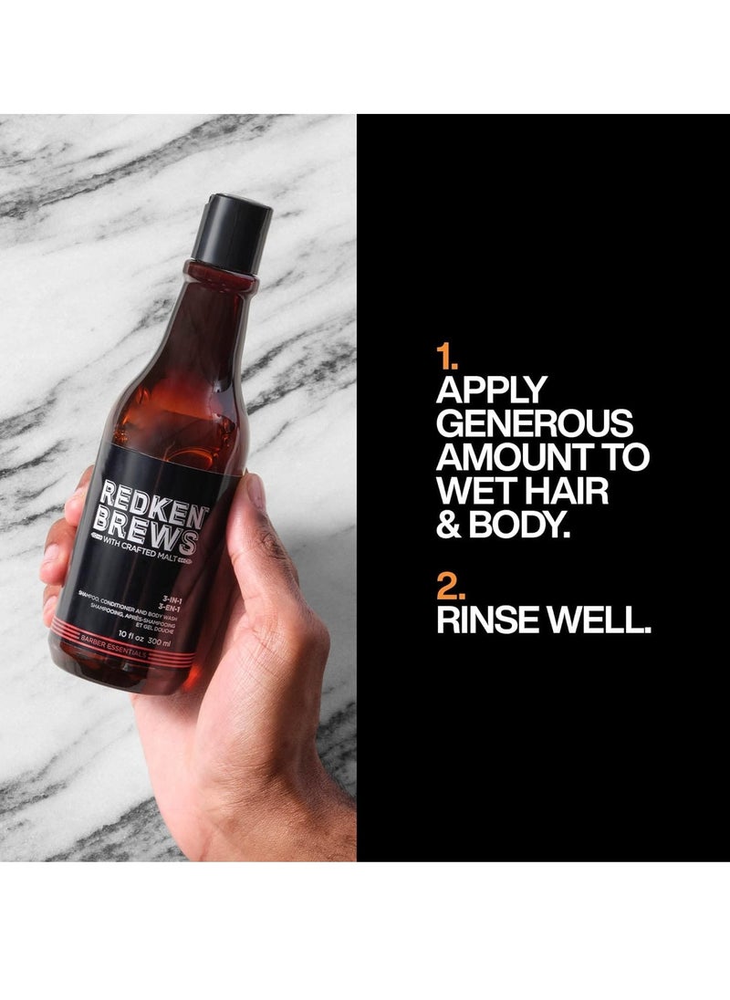 Redken Brews 3-IN-1 Men's Shampoo, Conditioner, and Body Wash | Multi-Purpose Hair & Body Cleanser for Men | Moisturizes & Strengthens | All-In-One Soap