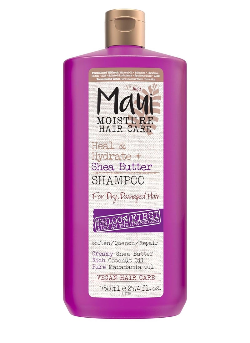 Maui Moisture Heal & Hydrate + Shea Butter Shampoo for Dry, Damaged Curls Helps Revive Curly & Coily Hair with Coconut Oil & Macadamia Oil, Vegan & Sulfate-Free Surfactants, 25.4 fl. Oz