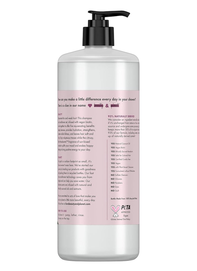 Love Beauty and Planet Sulfate-Free Shampoo Vegan Biotin & Sun-Kissed Mandarin Deep Cleanse, Hydrate, Strengthen, Volumize & Shine 5-in-1 Multi-Benefit Nourishing Shampoo 32 oz