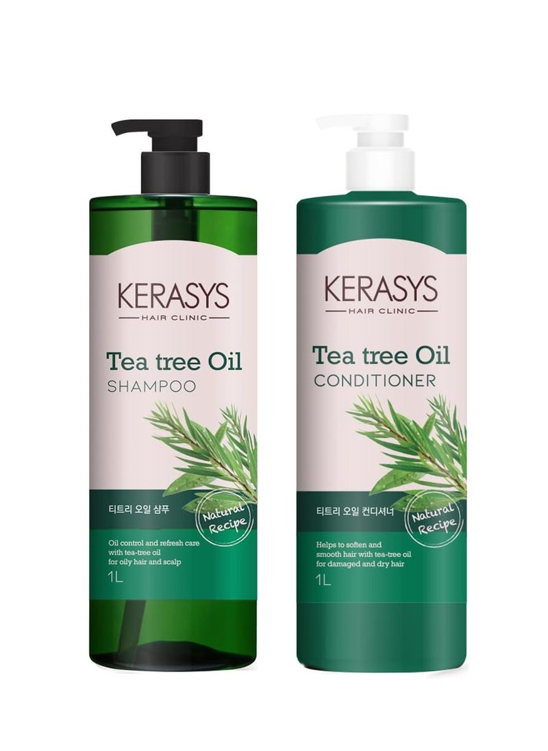 Kerasys Hair Clinic Tea Tree Oil 33.8 fl oz / 1L (Shampoo + Conditioner Set)