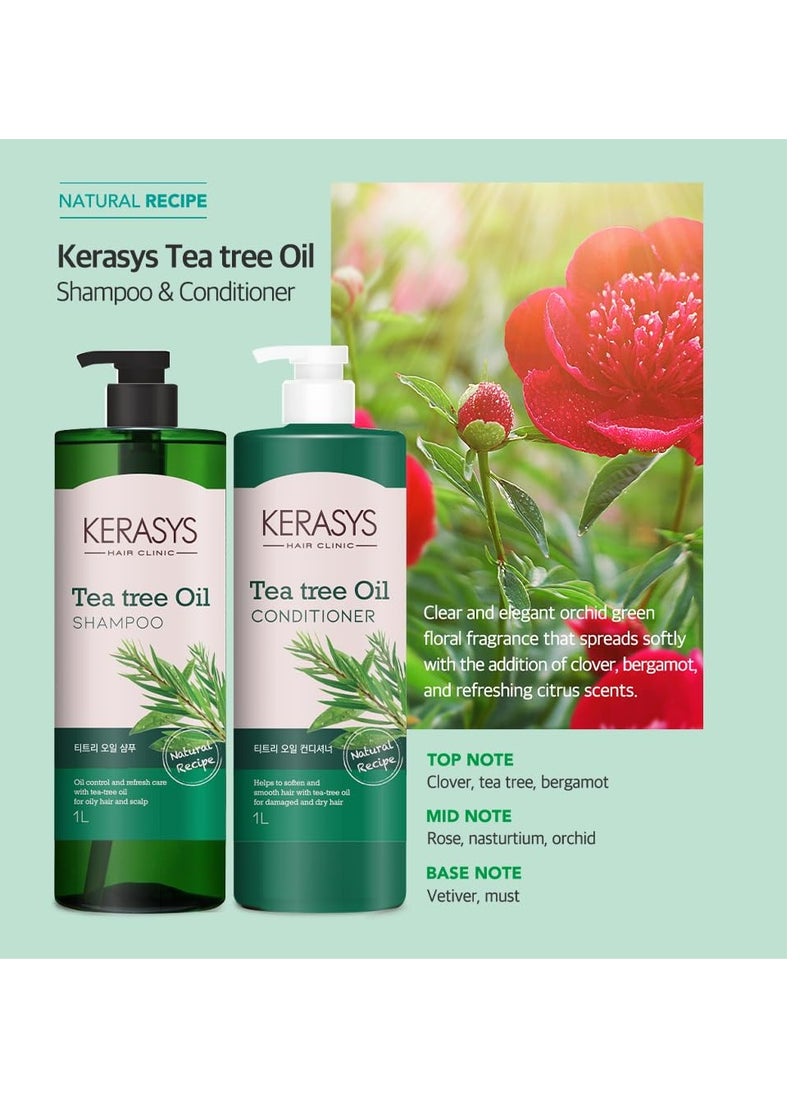 Kerasys Hair Clinic Tea Tree Oil 33.8 fl oz / 1L (Shampoo + Conditioner Set)