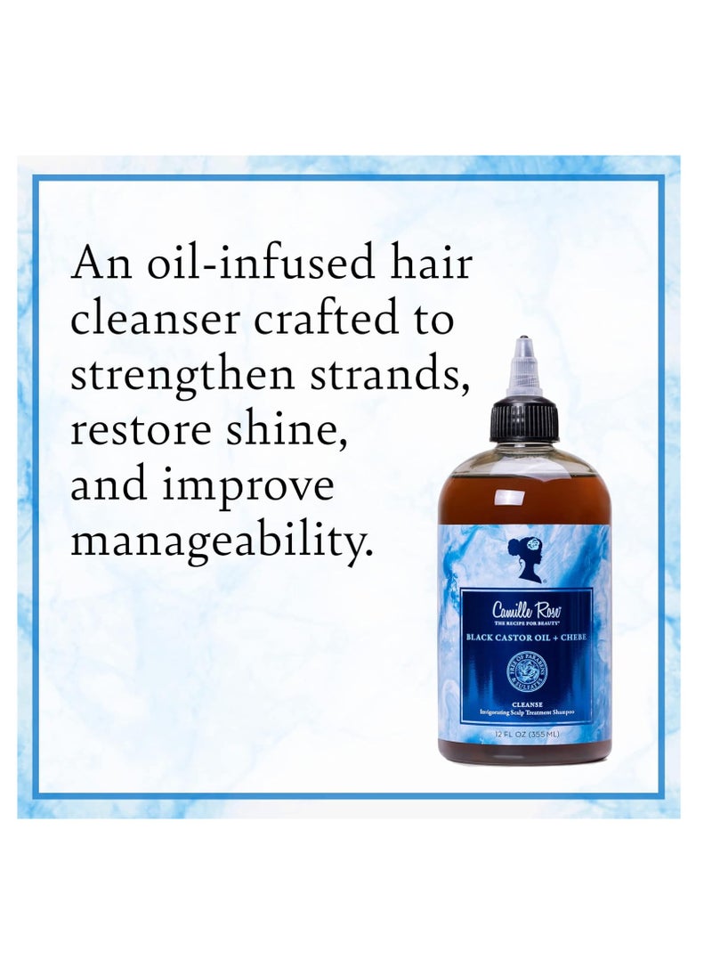 Camille Rose Black Castor Oil & Chebe Hair Cleanse, Invigorating Scalp Treatment Shampoo to Strengthen, Shine, and Moisturize, for all Hair Types, 12 fl oz
