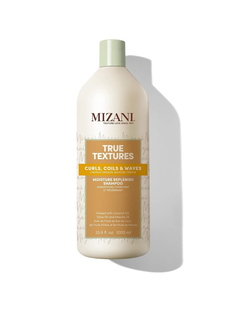 Mizani True Textures Moisture Replenish Shampoo | Smooths & Hydrates | with Coconut Oil | Sulfate & Paraben-Free | for Curly Hair