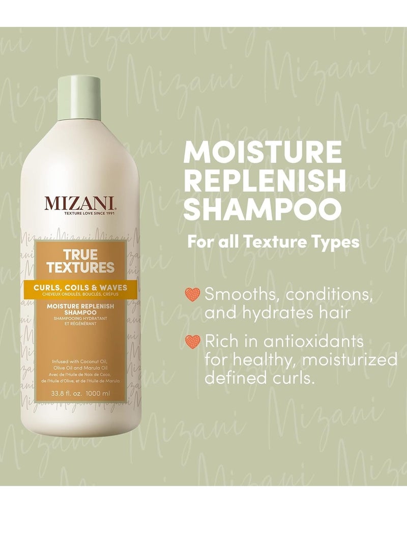 Mizani True Textures Moisture Replenish shampoo | Smooths & Hydrates | with Coconut Oil | Sulfate & Paraben-Free | for Curly Hair