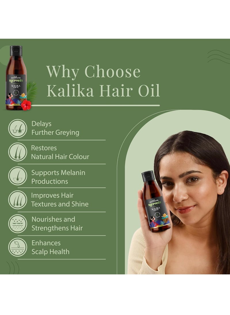 Satthwa Kalika Hair Oil, 150Ml Ayurvedic Anti-Grey Solution For Unisex With Ridge Gourd, Hibiscus, Bhringraj For Darkening Hair, Delays Greying, Strengthens, Adds Shine & Reduces Hair Fall