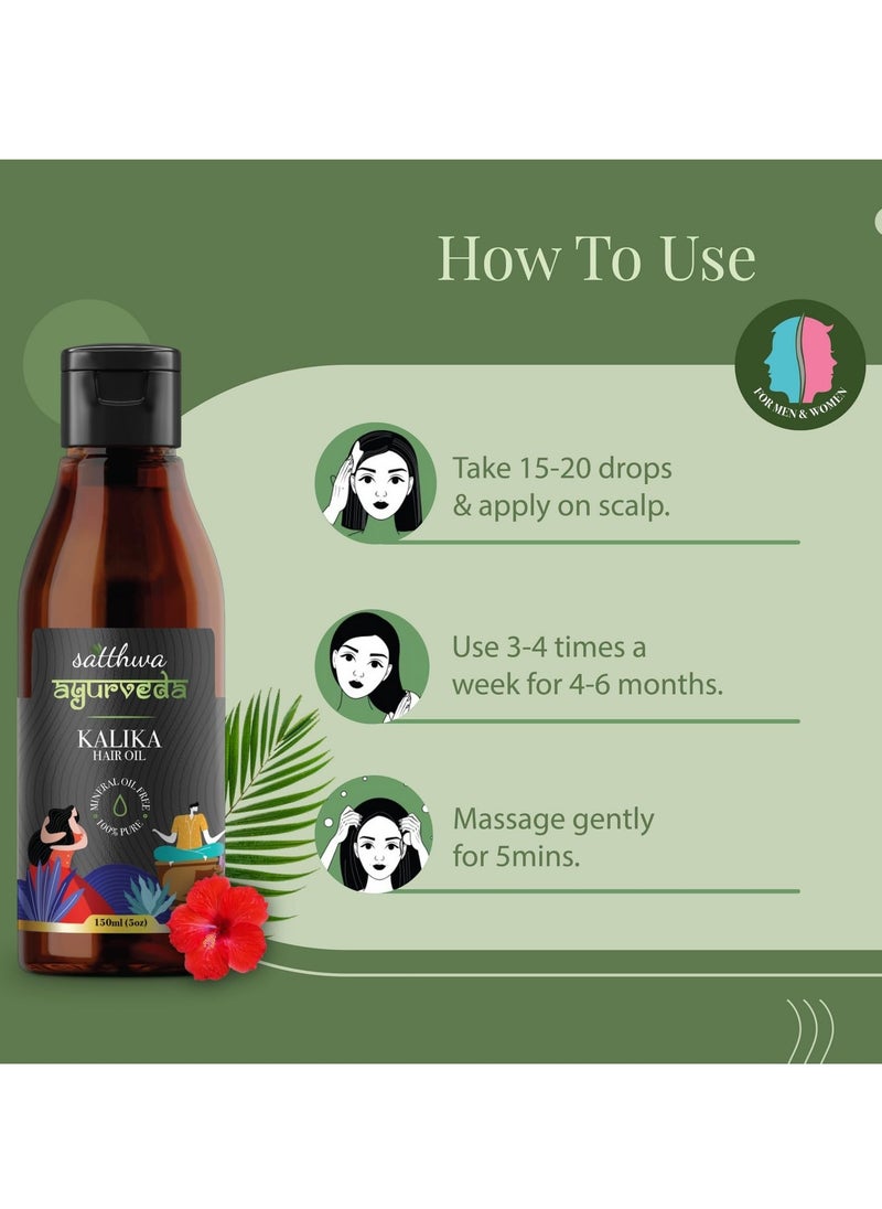 Satthwa Kalika Hair Oil, 150Ml Ayurvedic Anti-Grey Solution For Unisex With Ridge Gourd, Hibiscus, Bhringraj For Darkening Hair, Delays Greying, Strengthens, Adds Shine & Reduces Hair Fall