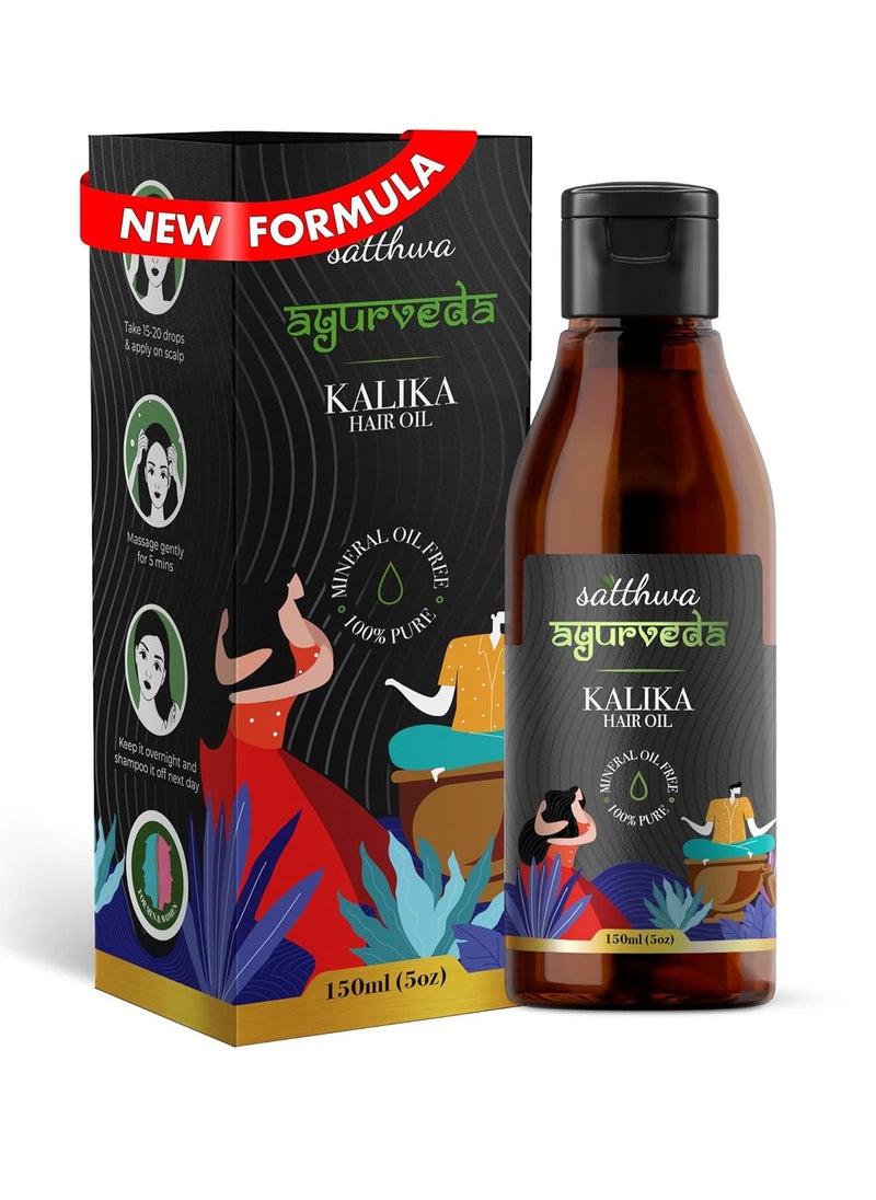 Satthwa Kalika Hair Oil, 150Ml Ayurvedic Anti-Grey Solution For Unisex With Ridge Gourd, Hibiscus, Bhringraj For Darkening Hair, Delays Greying, Strengthens, Adds Shine & Reduces Hair Fall