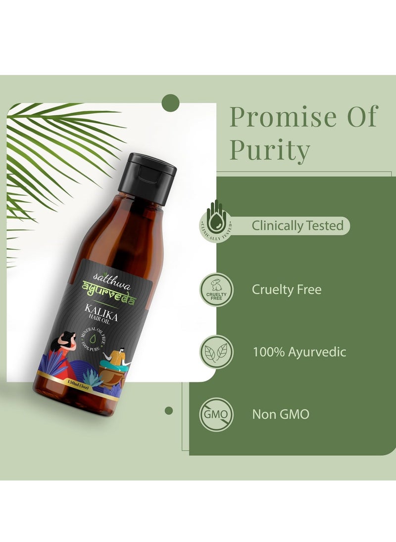 Satthwa Kalika Hair Oil, 150Ml Ayurvedic Anti-Grey Solution For Unisex With Ridge Gourd, Hibiscus, Bhringraj For Darkening Hair, Delays Greying, Strengthens, Adds Shine & Reduces Hair Fall