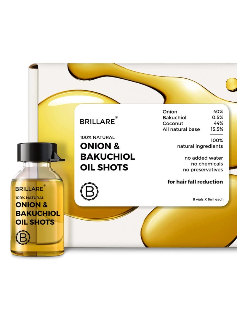 Brillare Onion Hair Oil Shots with Bakuchiol & Coconut Hair Oil for Hair Fall Control, Reduces hair fall, 100% Natural Hair Oil, (6ml *8 Vials)