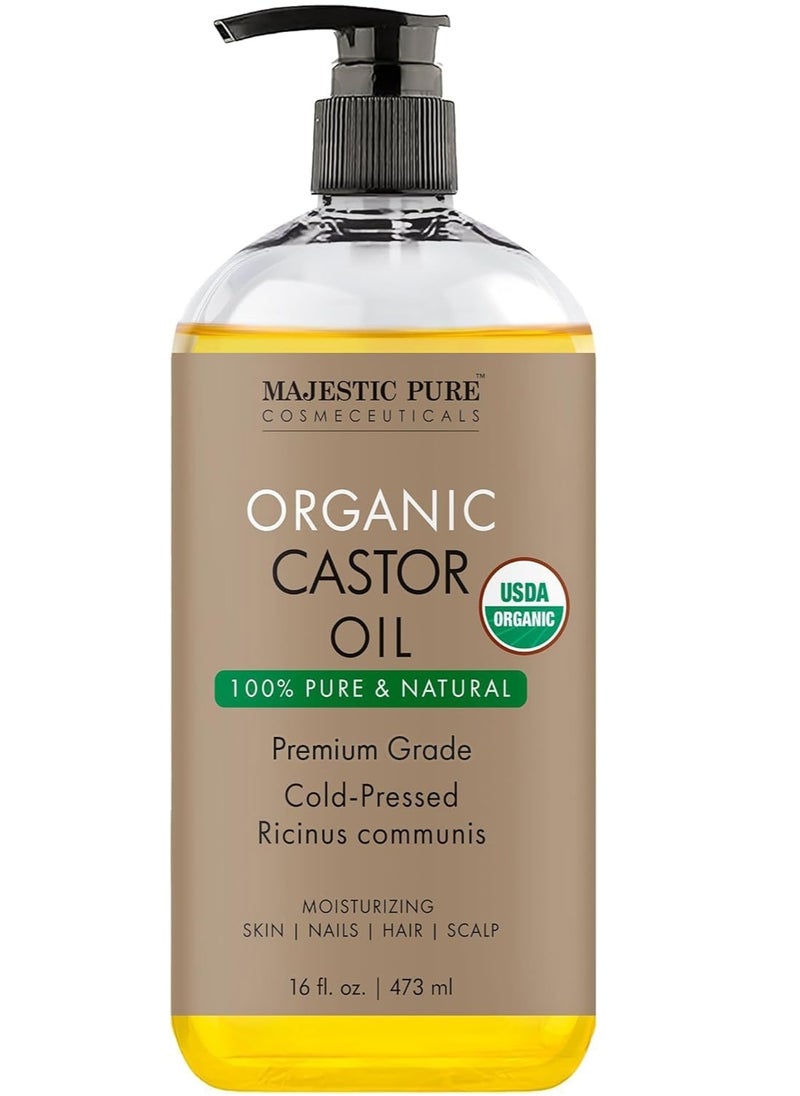 Organic Castor Oil | 473 ML Large | Cold Pressed & 100% Pure | Hexane Free | Stimulate Growth for Hair, Eyelashes, Eyebrows, Nails | Moisturizing & Nourishing | Body, Hair & Carrier Oil |