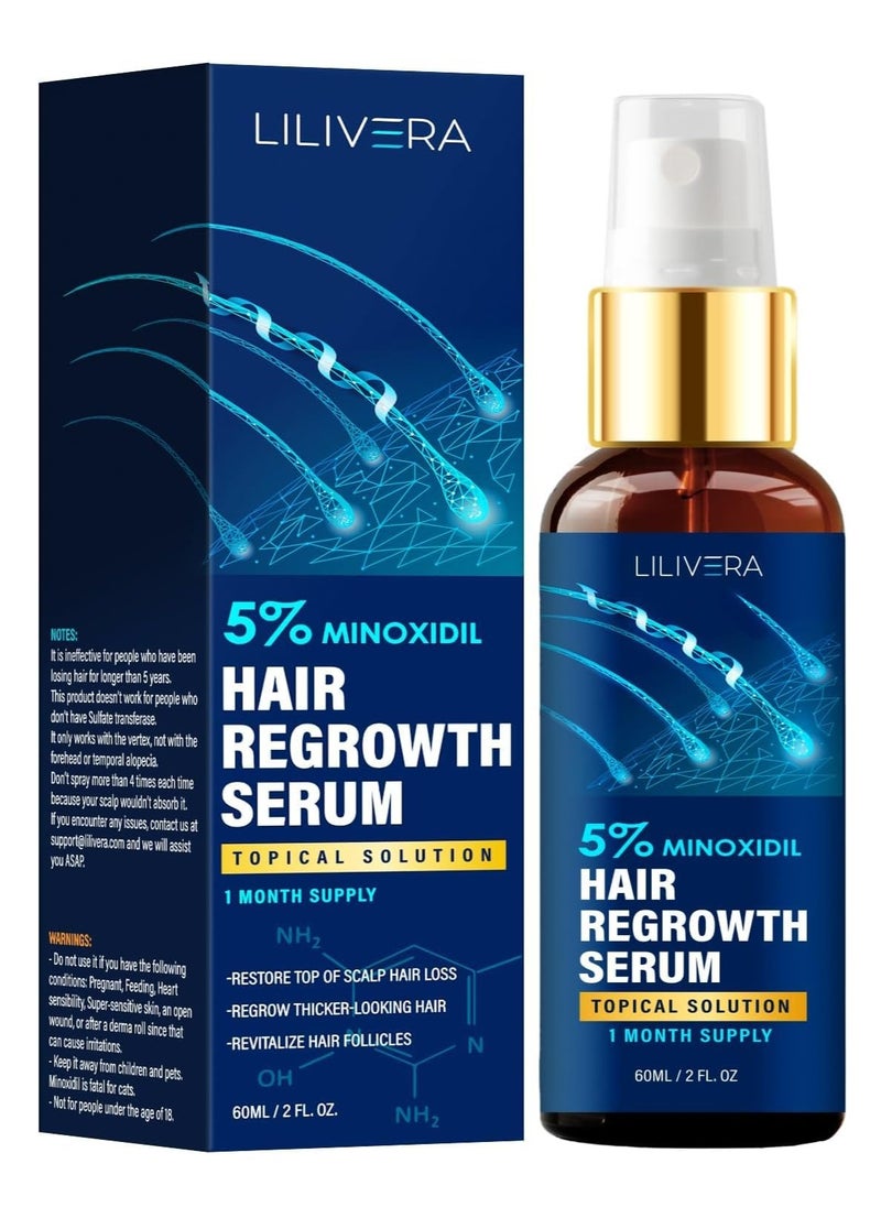 5% Minoxidil Hair Growth for Men and Women - 60mL Hair Growth Serum - Minoxidil Spray for Hair and Beard Regrowth - Hair Loss treatment - 1 Month Supply