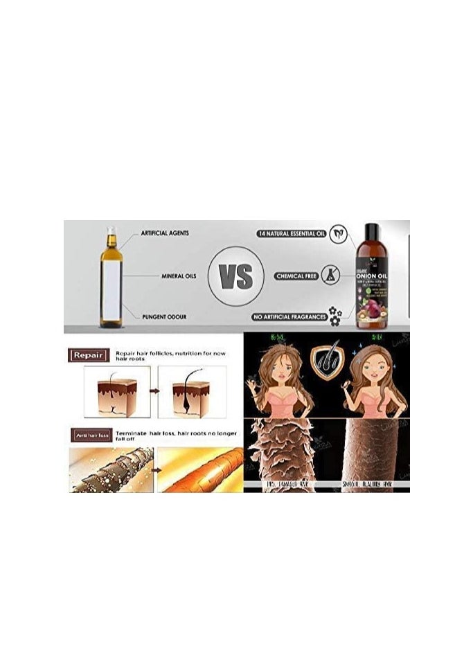 Luxura Sciences 250 ML Onion Hair Oil with 14 Essential Oils, Multi-Purpose Hair Oil/Serum with Argan, Bhringraj, Hibiscus, Sesame,Amla,Sweet Almond, Olive