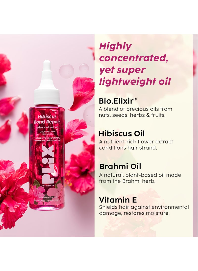 PLIX - THE PLANT FIX Hibiscus Bond Repair Advanced Hair Oil for Damaged Hair - 100ml | Repairs Damaged Hair Due To Heat Styling | Restores Strength & Reduces Breakage