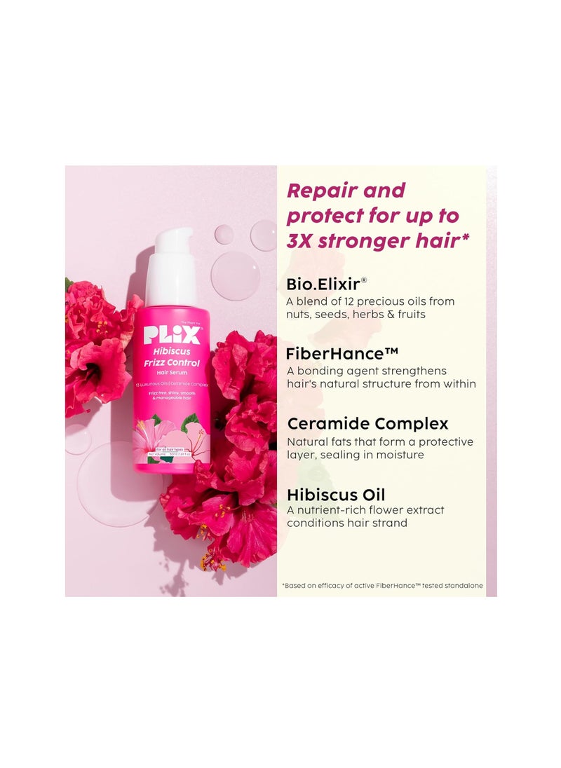 PLIX - THE PLANT FIX Hibiscus Frizz Control Hair Serum | Protects & Smoothes, Dry, Flyaway & Frizzy Hair, With 13 Nourishing Oils | 3x Strength with Fiberhance | 50ml