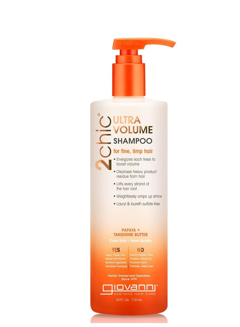 GIOVANNI 2chic Ultra-Volume Shampoo - Daily Volumizing Formula with Papaya & Tangerine Butter, Promotes Weightless Control for Fine Limp Thin Hair, No Parabens, Color Safe - 24 oz