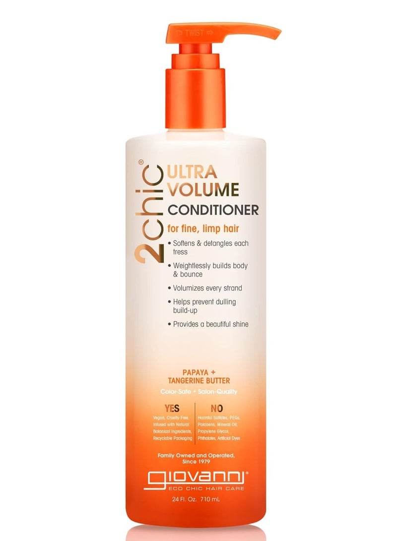 GIOVANNI 2chic Ultra-Volume Conditioner - Daily Volumizing Formula with Papaya & Tangerine Butter, Promotes Weightless Control for Fine Limp Thin Hair, No Parabens, Color Safe - 24 oz