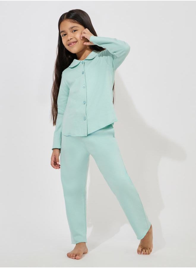 Collared Button Down Shirt & Pyjama Set