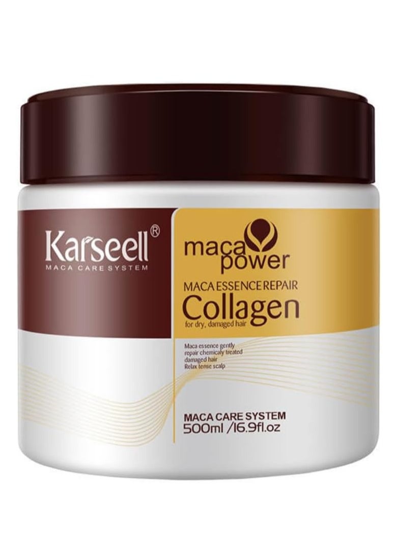 Karseell Collagen Maca Hair Treatment Deep Repair Conditioning Hair Mask Argan Oil Coconut Oil Essence for Dry Damaged Hair All Hair Types 16.90 Fl oz 500ml