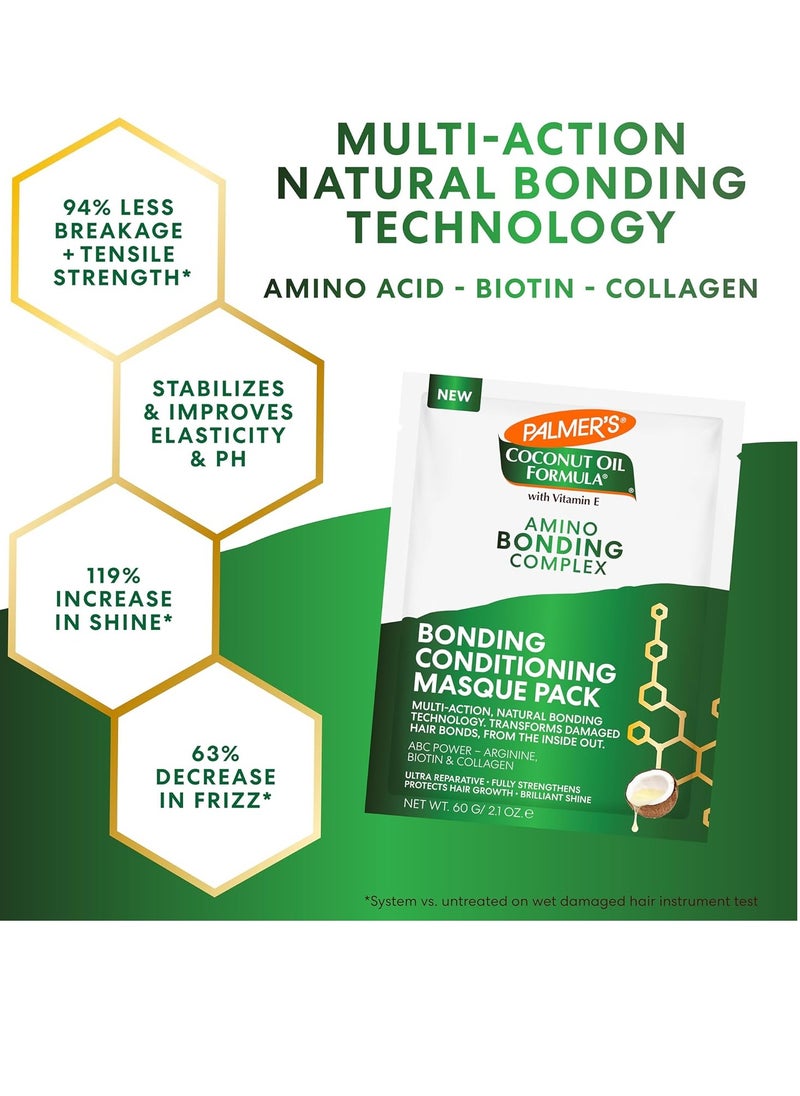 Palmer's Amino Bonding Complex Hair Mask, Intense Conditioning Masque Pack with Coconut Oil & Vitamin E, Heat Protectant, Anti Frizz, Adds Shine, Protects Hair Growth, All Hair Types, 2.1 oz packette