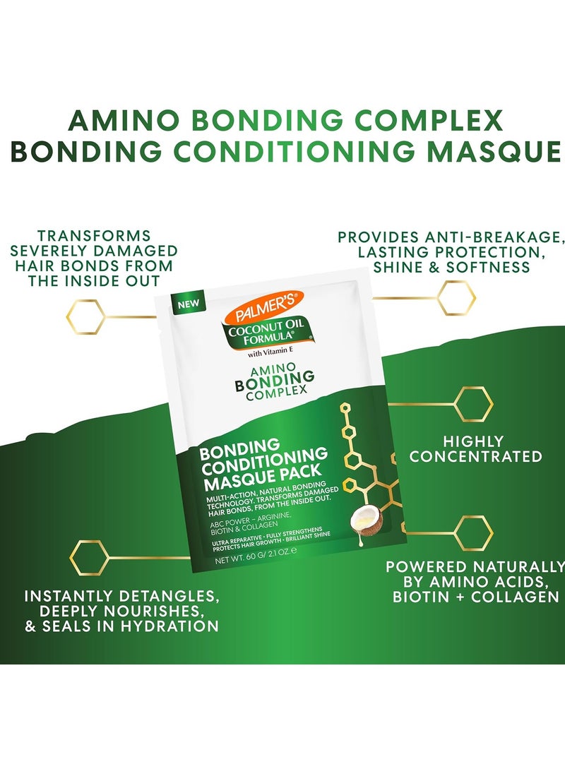 Palmer's Amino Bonding Complex Hair Mask, Intense Conditioning Masque Pack with Coconut Oil & Vitamin E, Heat Protectant, Anti Frizz, Adds Shine, Protects Hair Growth, All Hair Types, 2.1 oz packette