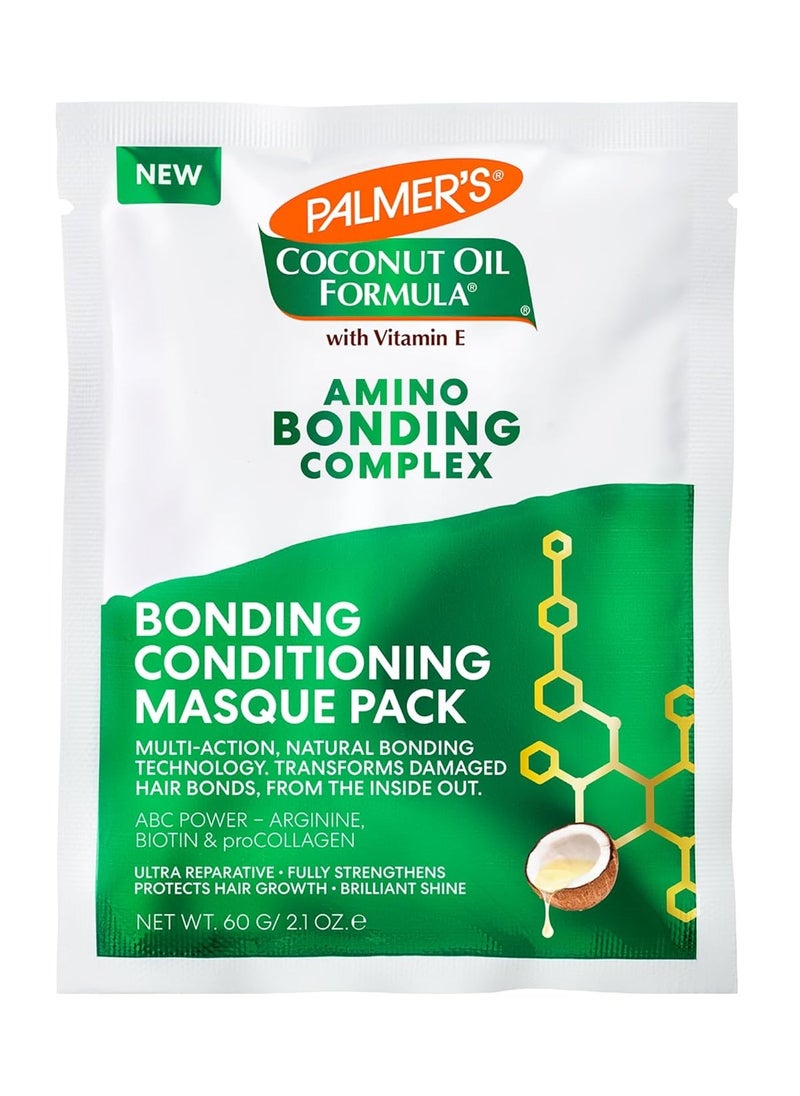 Palmer's Amino Bonding Complex Hair Mask, Intense Conditioning Masque Pack with Coconut Oil & Vitamin E, Heat Protectant, Anti Frizz, Adds Shine, Protects Hair Growth, All Hair Types, 2.1 oz packette