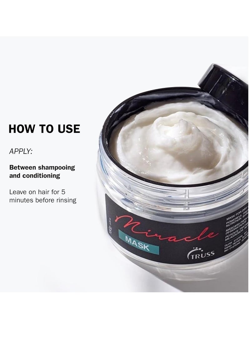 TRUSS Professional Miracle Mask - Hydrating Hair Mask + Full Protein Hair Treatment for Frizz Control, Deep Moisture and Damage Repair - Detangle + Protect with Natural Proteins + Keratin (8.8 oz)