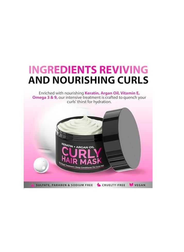 SUNATORIA Curly Hair Mask - Deep Conditioner for Curly Hair - Natural Argan & Keratin Hair Treatment Mask - 8.5 Fl Oz - Repair, Hydrate, Moisturize Dry, Damaged, Wavy & Frizzy Hair