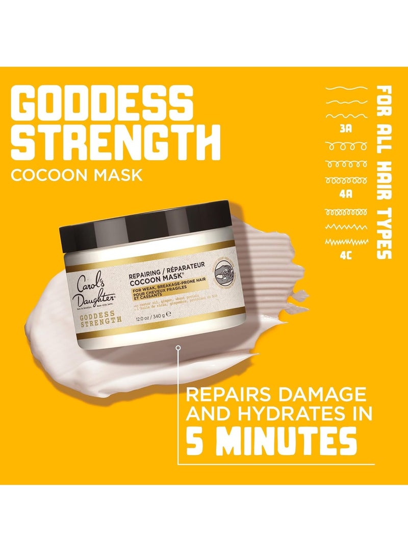 Carol's Daughter Goddess Strength Repairing Cocoon Hydrating Hair Mask for Wavy, Coily and Curly Hair, Hair Treatment With Castor Oil for Weak Hair, 12 Oz
