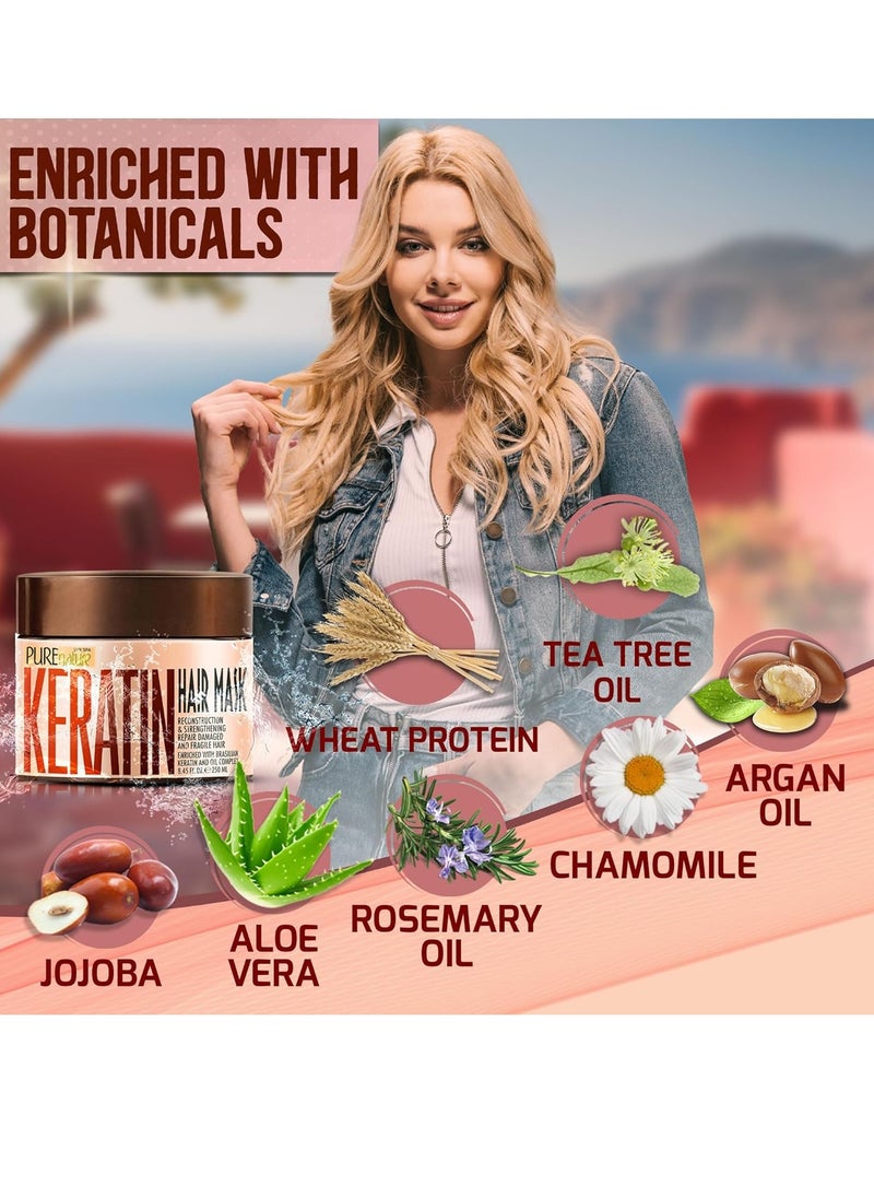 Keratin Hair Mask - Deep Conditioning Treatment for Dry and Frizzy Hair - Advanced Repair for Extremely Damaged Hair - Hydrating Conditioner with Collagen Protein, Moisturizing for Curly Women and Men
