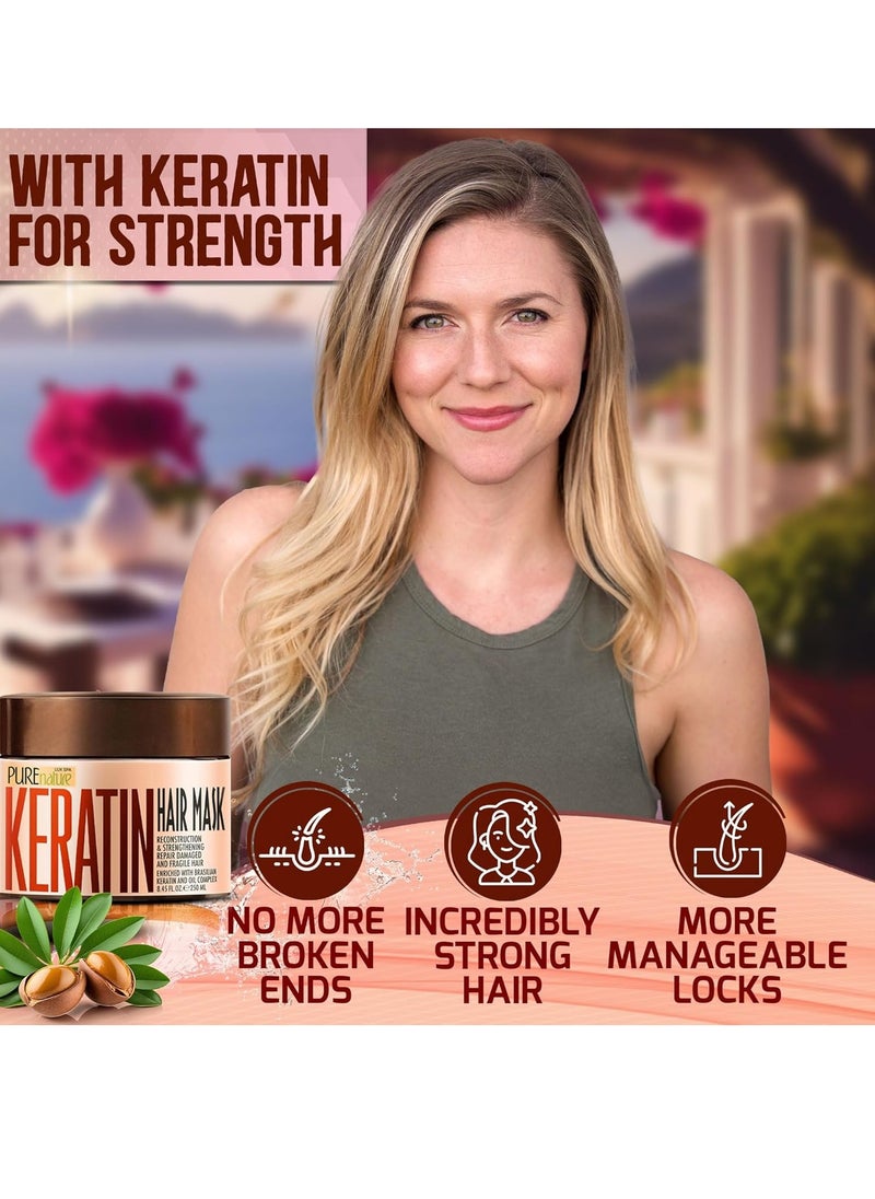 Keratin Hair Mask - Deep Conditioning Treatment for Dry and Frizzy Hair - Advanced Repair for Extremely Damaged Hair - Hydrating Conditioner with Collagen Protein, Moisturizing for Curly Women and Men